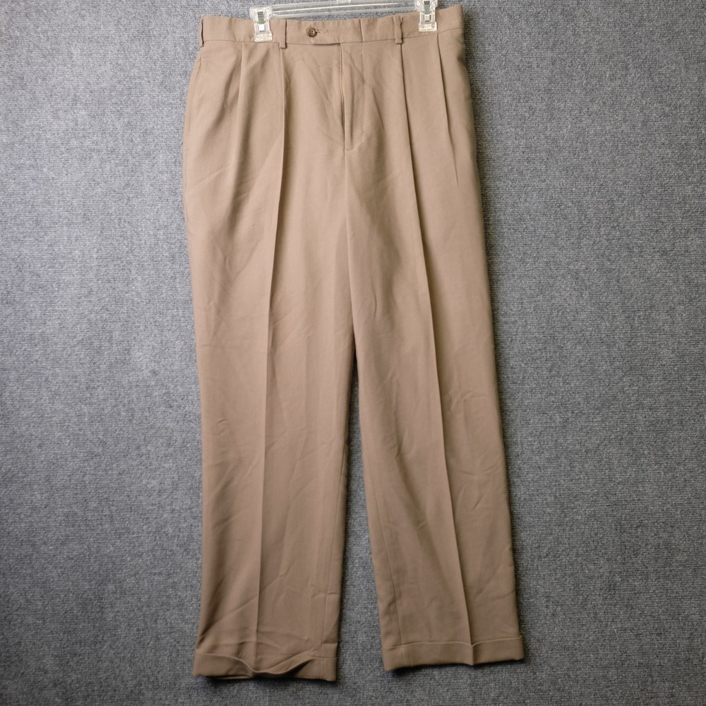 Slates Pants Mens 36x30 Beige Classic Fit Microfiber Pleated Dress Levis